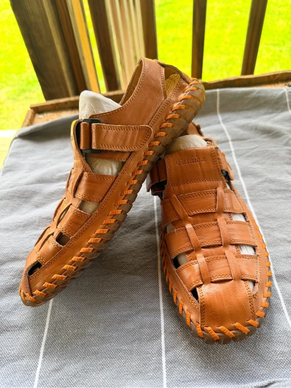 Fashion Men's Leather Fisherman Sandals - Brown